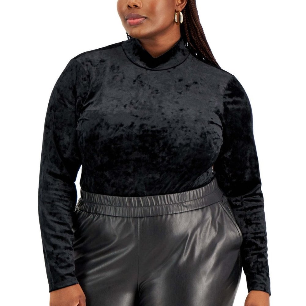 JOLIE & JOY Trendy Plus Size Crushed Velvet Bodysuit Black Beauty Size 2X